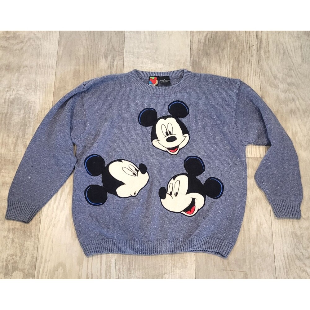 Vintage Mickey Mouse Unlimited Jerry Leigh Knit Sweater Large Blue Ramie Cotton